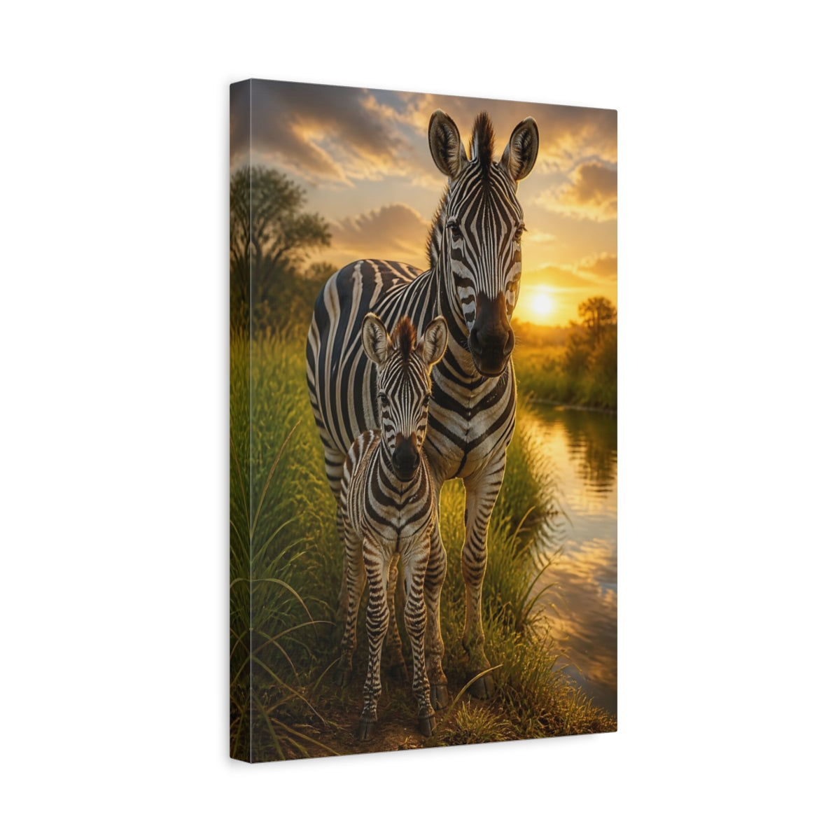 Side Mockup 4. Zebra Animals At Sunset shown as canvas print