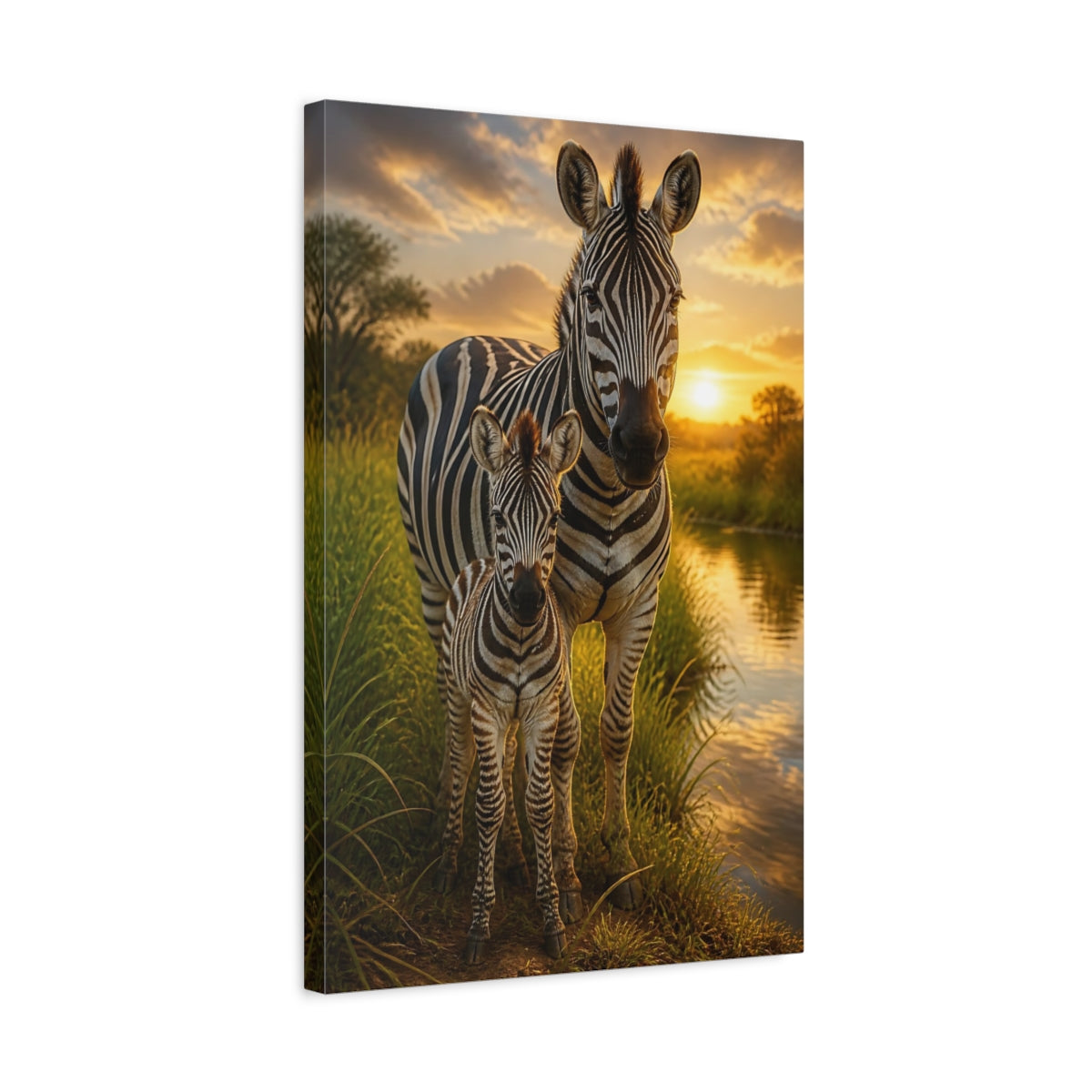 Side Mockup 3. Zebra Animals At Sunset shown as canvas print