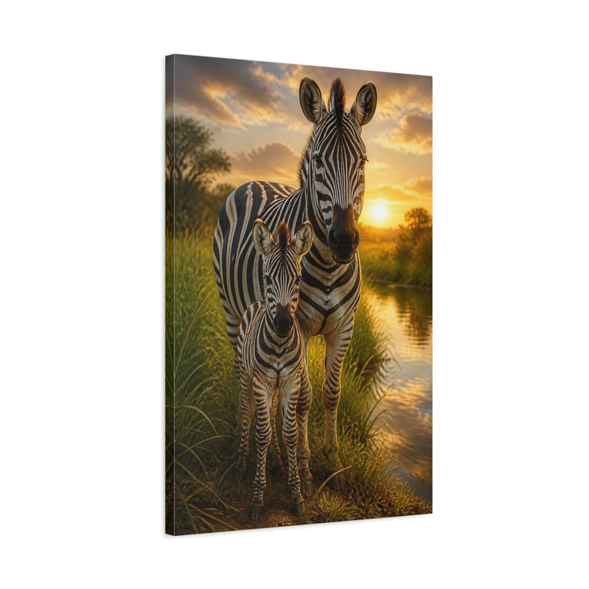Side Mockup 2. Zebra Animals At Sunset shown as canvas print