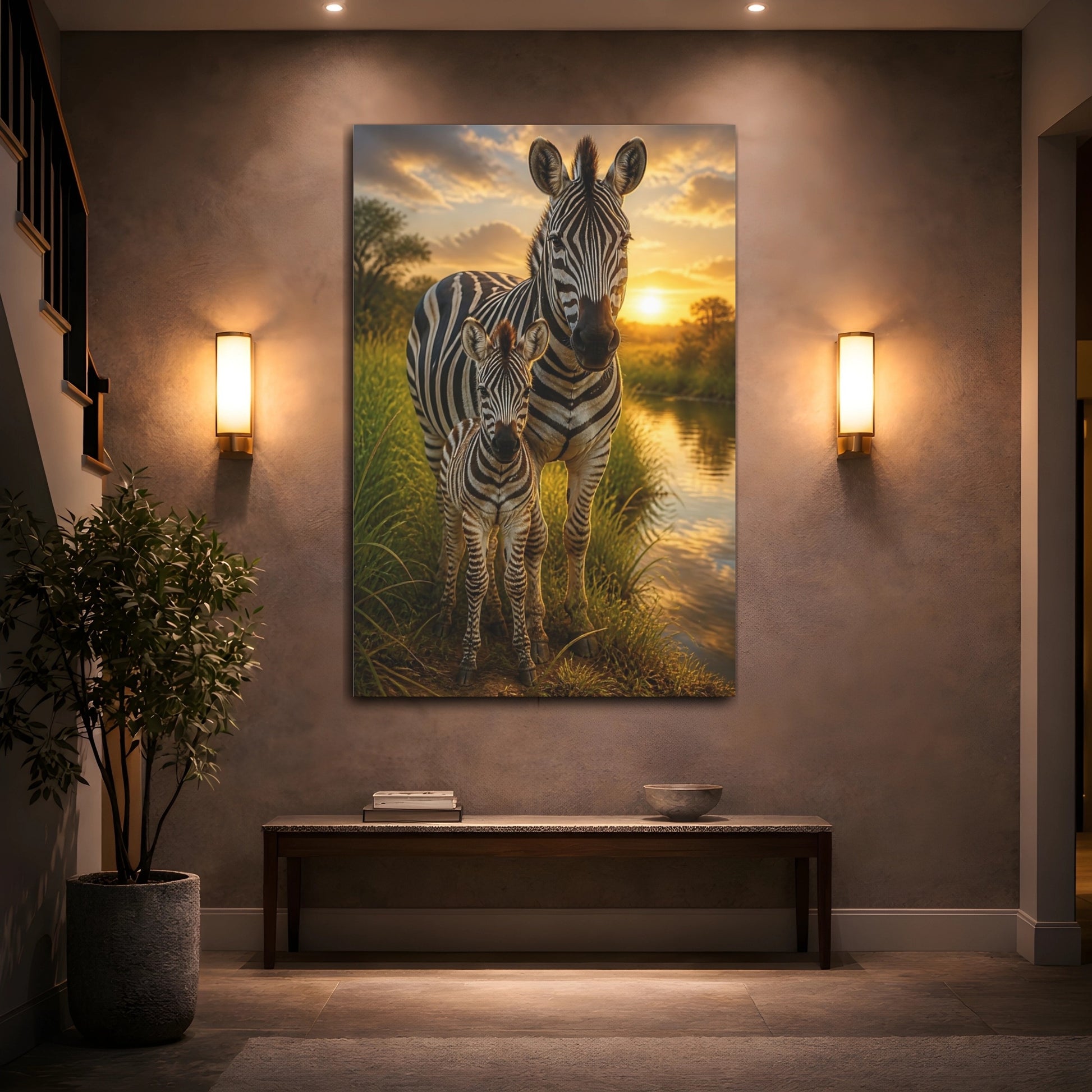 Mockup 2. Zebra Animals At Sunset shown as canvas print