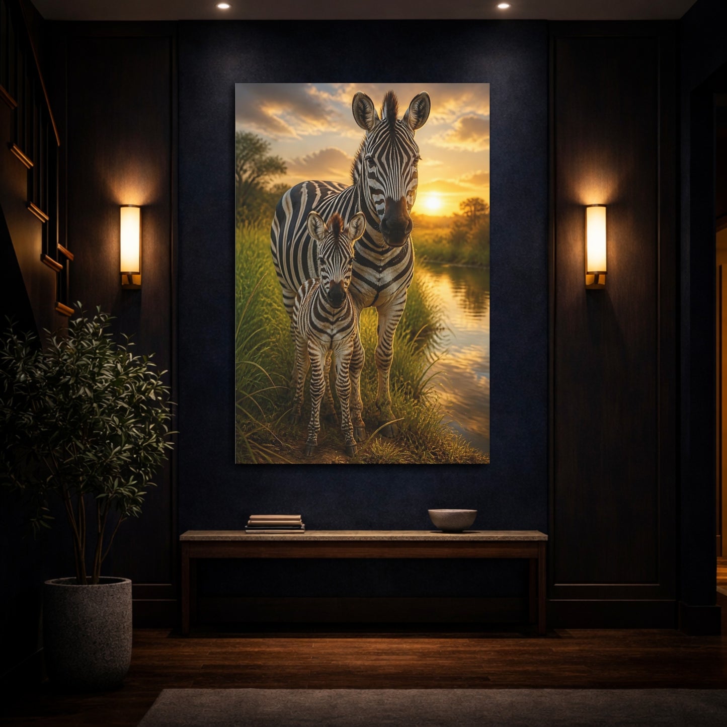 Mockup 4. Zebra Animals At Sunset shown as canvas print