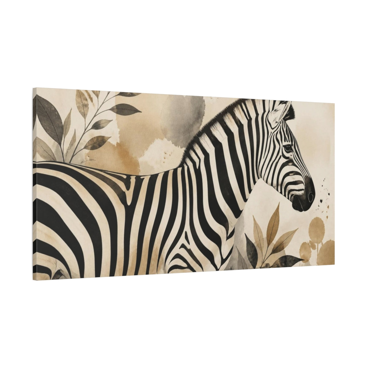 Side Mockup 2. Zebra Animals Illustration shown as canvas print