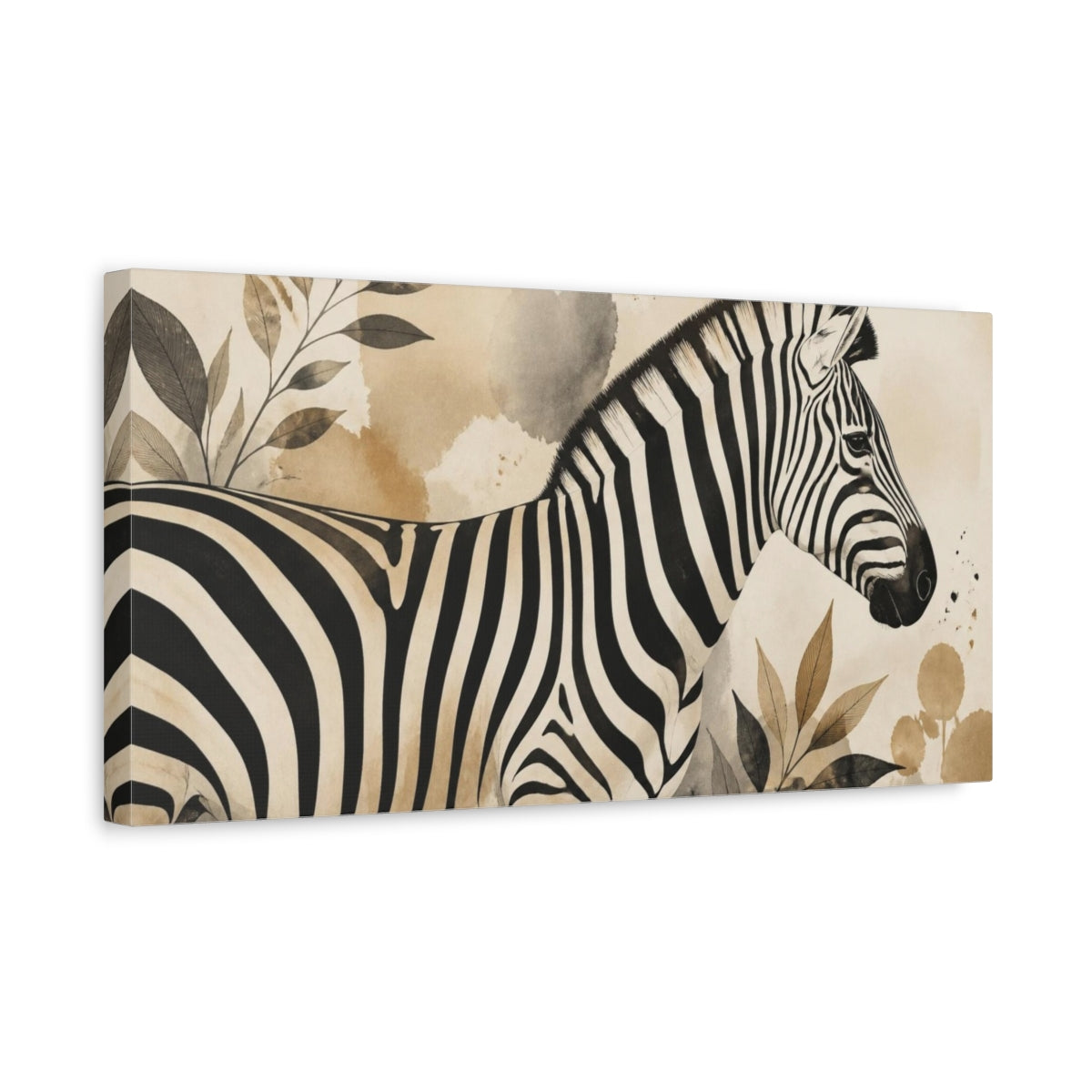 Side Mockup 3. Zebra Animals Illustration shown as canvas print