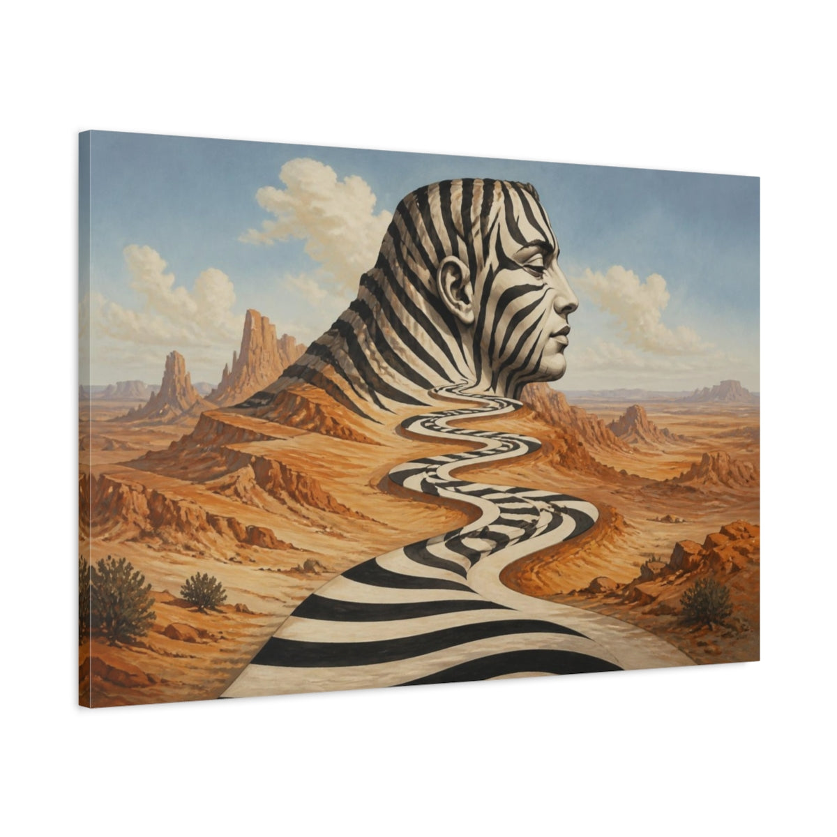 Main Mockup. Zebra Illusion Landscape shown as canvas print