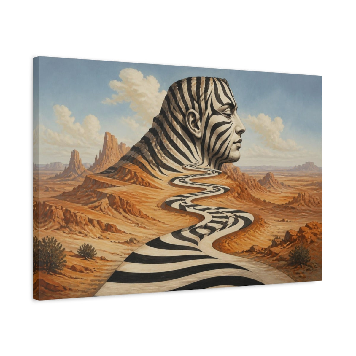 Side Mockup 2. Zebra Illusion Landscape shown as canvas print