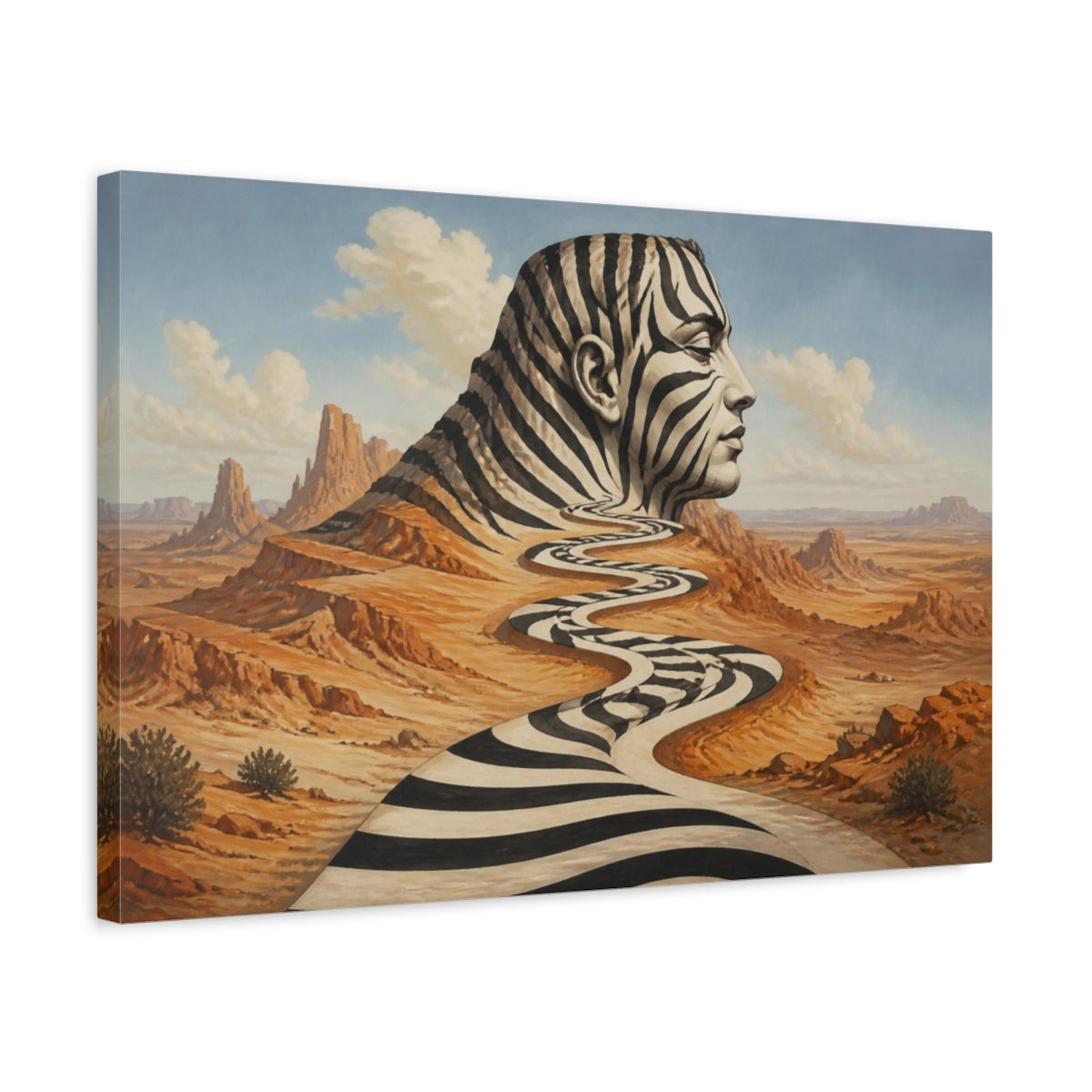 Side Mockup 3. Zebra Illusion Landscape shown as canvas print