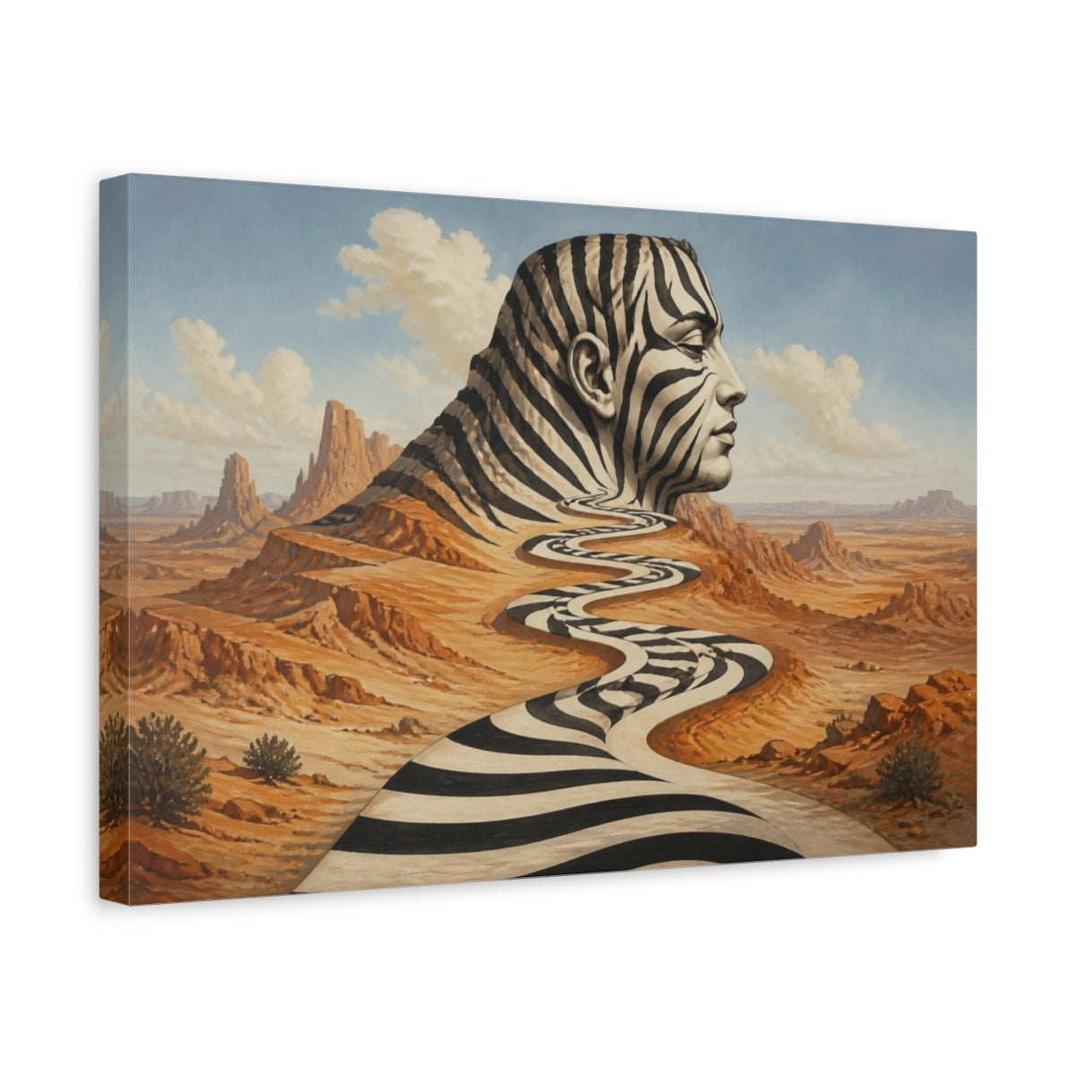 Side Mockup 4. Zebra Illusion Landscape shown as canvas print