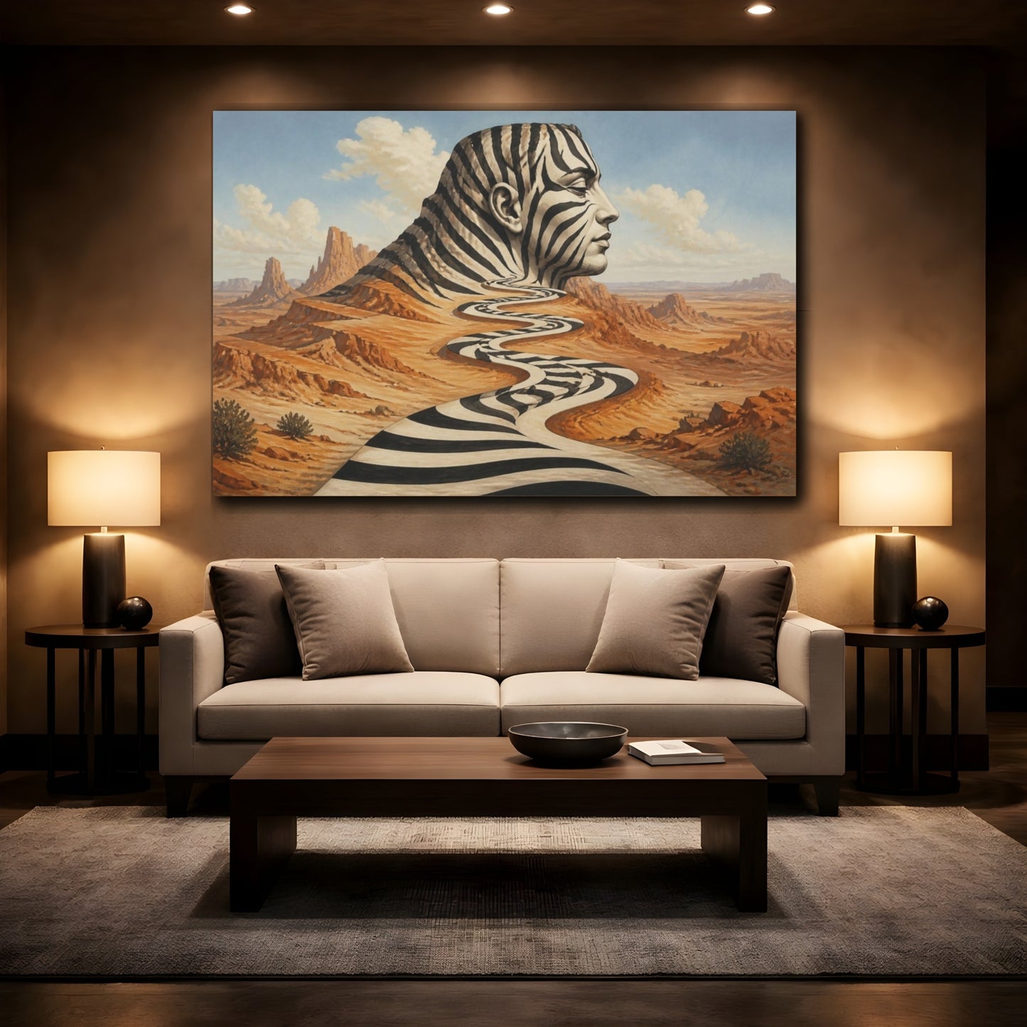 Mockup 2. Zebra Illusion Landscape shown as canvas print