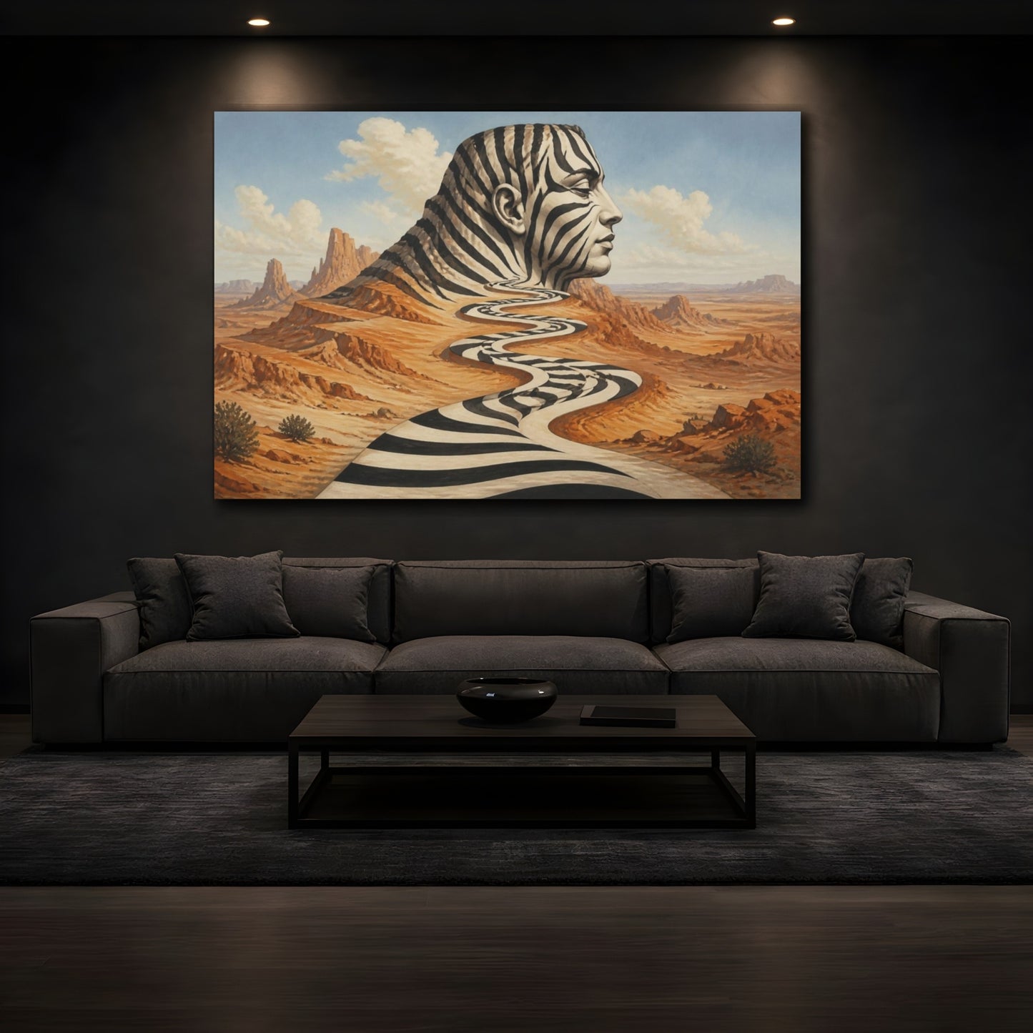 Mockup 3. Zebra Illusion Landscape shown as canvas print