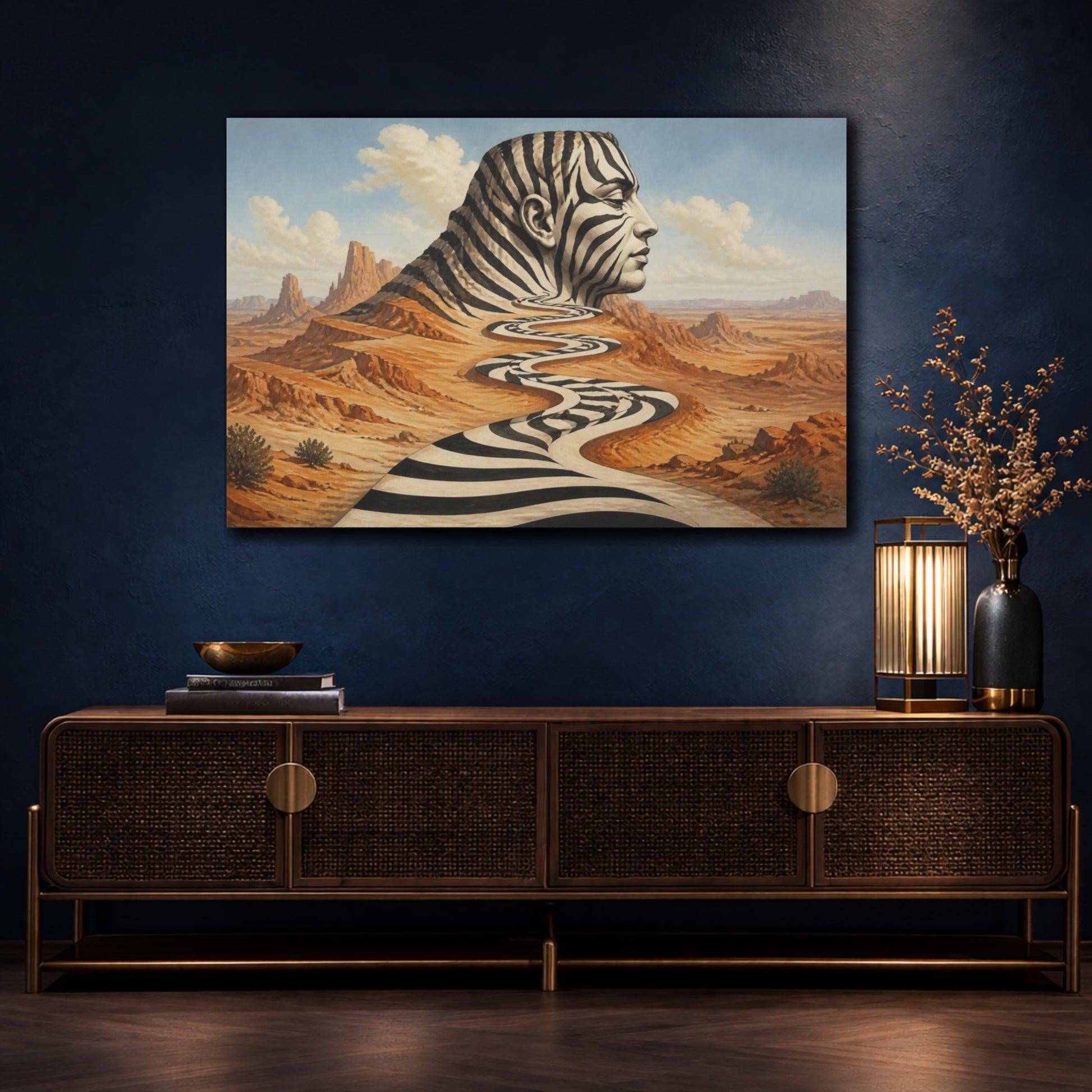 Mockup 4. Zebra Illusion Landscape shown as canvas print